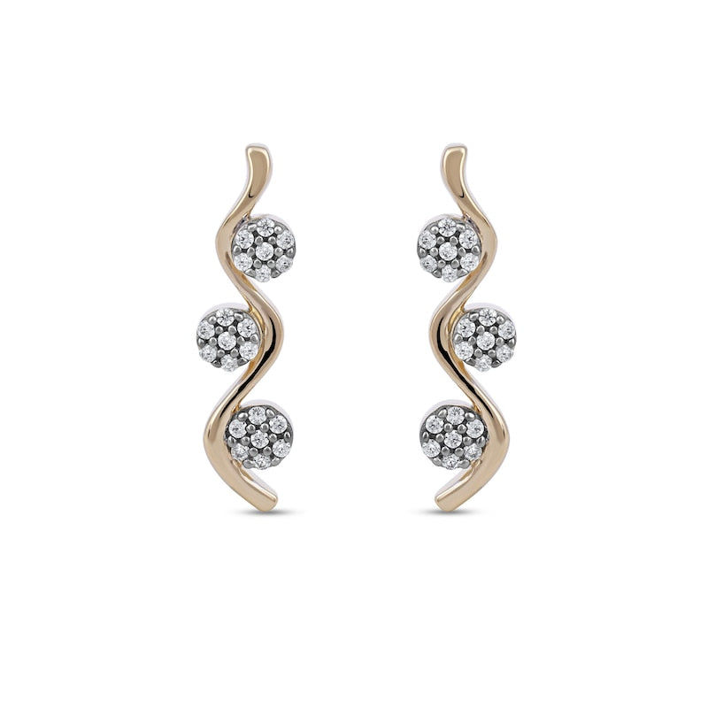 0.17 CT. T.W. Multi-Diamond Three Stone Linear Wave Drop Earrings in 10K Gold