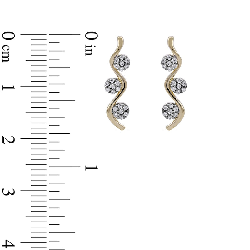 0.17 CT. T.W. Multi-Diamond Three Stone Linear Wave Drop Earrings in 10K Gold