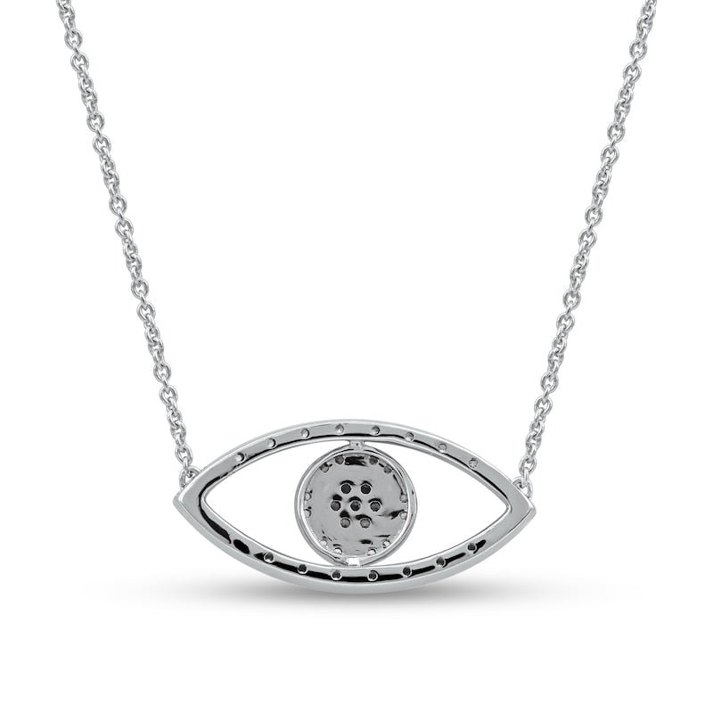 0.1 CT. T.W. Natural Diamond Beaded Evil Eye Necklace in 10K White Gold