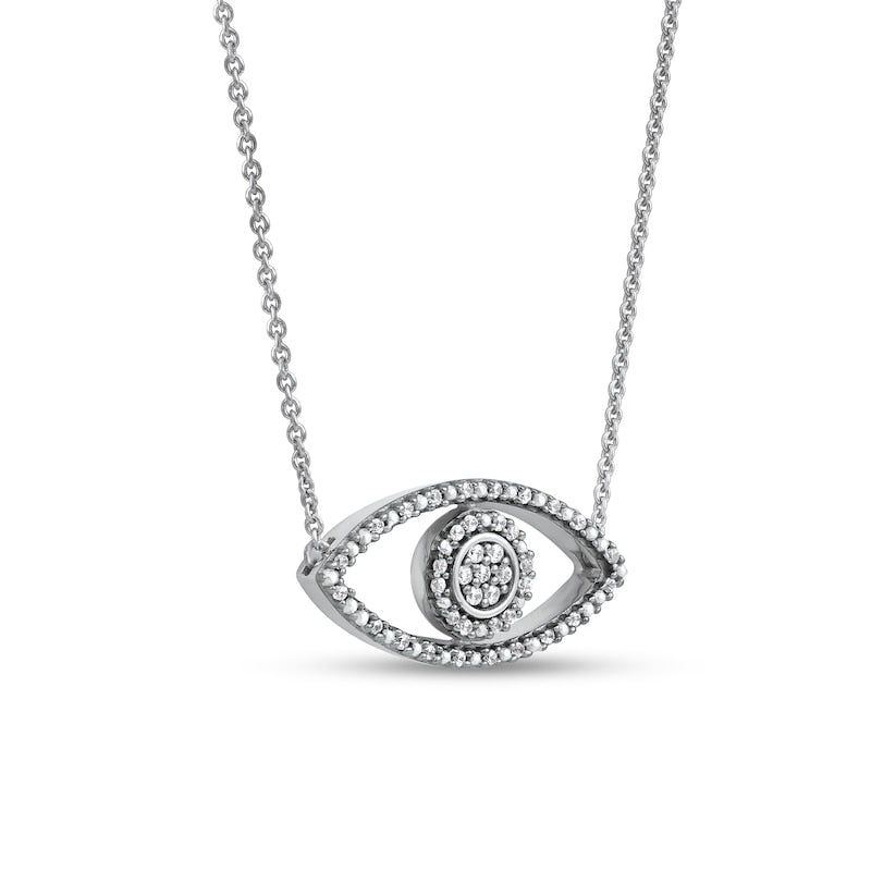 0.1 CT. T.W. Natural Diamond Beaded Evil Eye Necklace in 10K White Gold