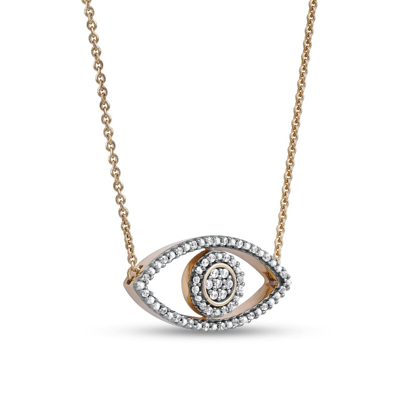 0.1 CT. T.W. Natural Diamond Beaded Evil Eye Necklace in 10K Yellow Gold