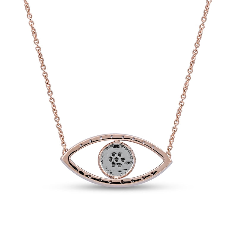 0.1 CT. T.W. Natural Diamond Beaded Evil Eye Necklace in 10K Rose Gold