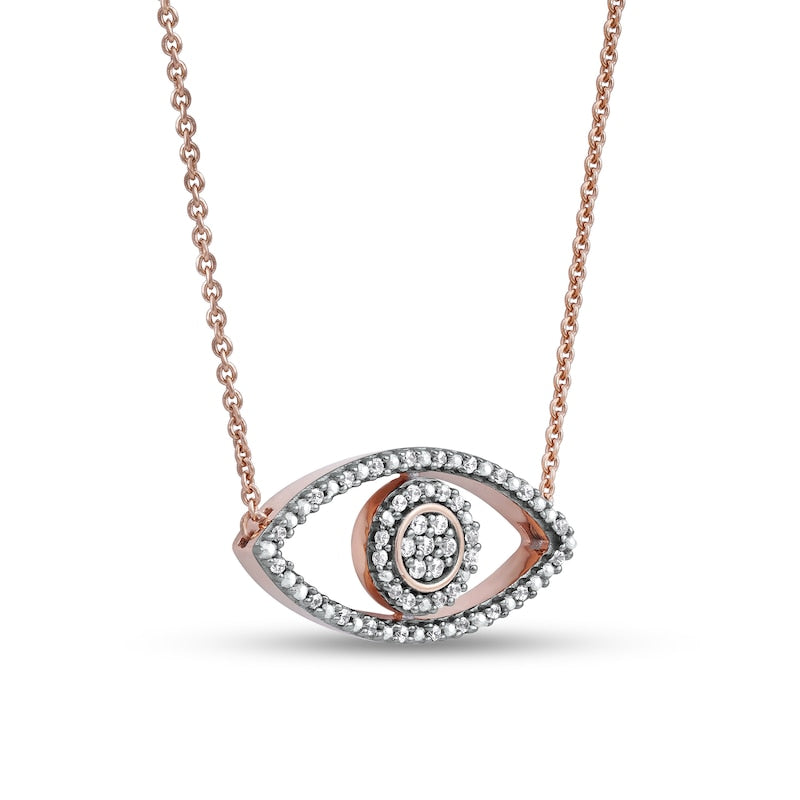 0.1 CT. T.W. Natural Diamond Beaded Evil Eye Necklace in 10K Rose Gold