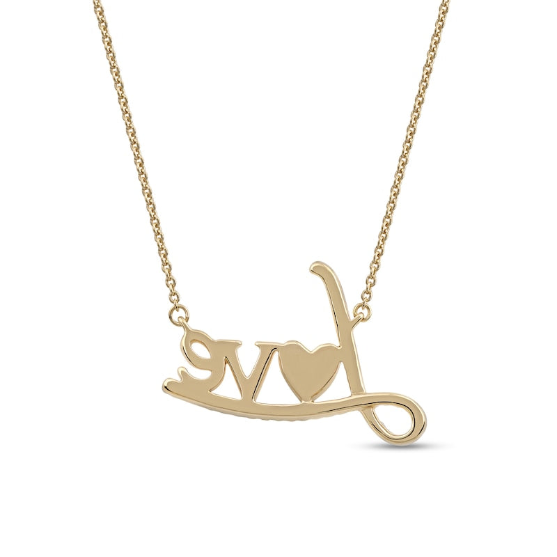 0.1 CT. T.W. Natural Diamond "Love" with Heart Necklace in 10K Yellow Gold