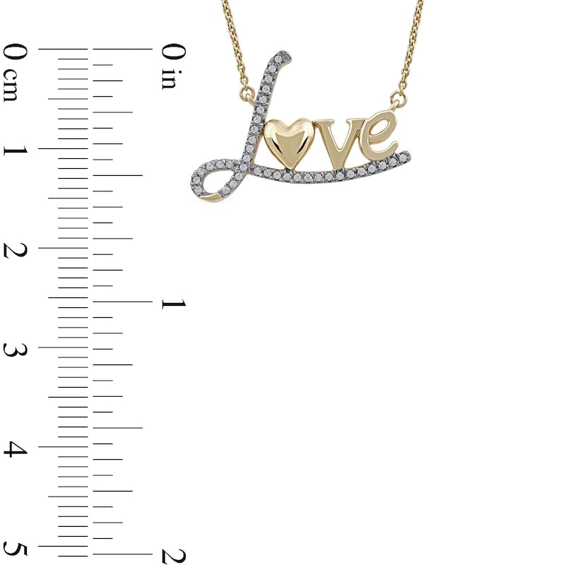 0.1 CT. T.W. Natural Diamond "Love" with Heart Necklace in 10K Yellow Gold