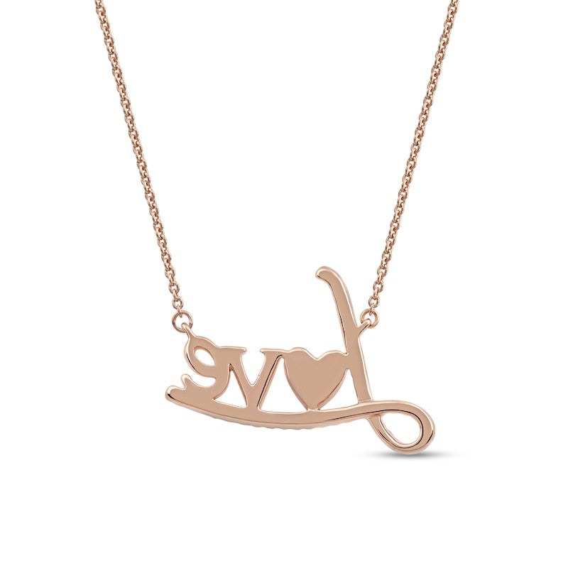 0.1 CT. T.W. Natural Diamond "Love" with Heart Necklace in 10K Rose Gold