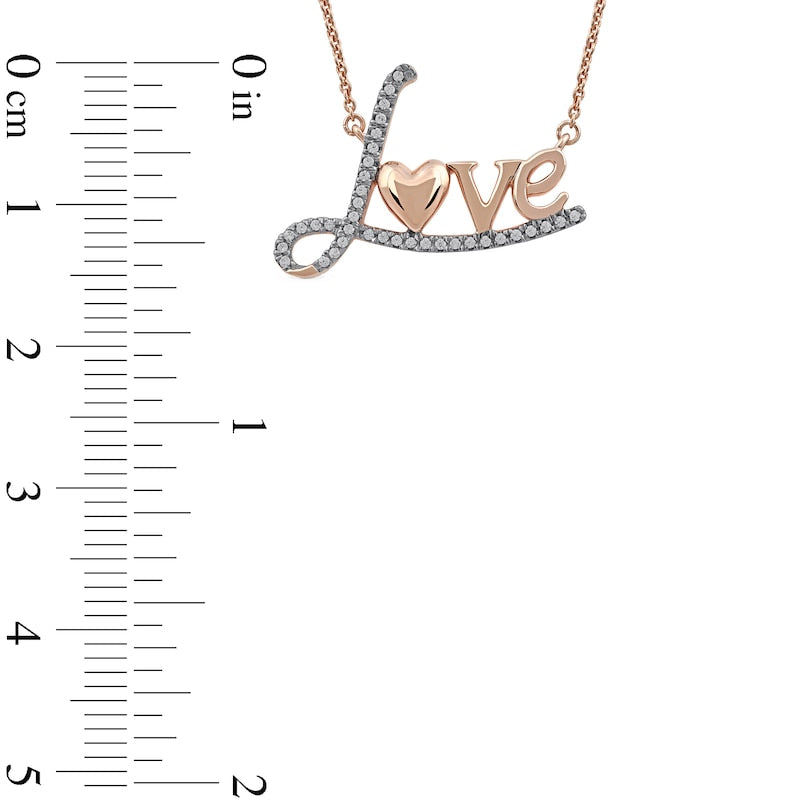 0.1 CT. T.W. Natural Diamond "Love" with Heart Necklace in 10K Rose Gold