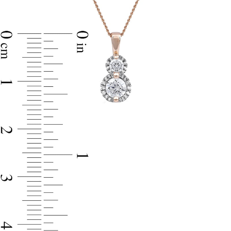 0.5 CT. T.W. Natural Diamond Frame Double Drop Pendant in 10K Rose Gold