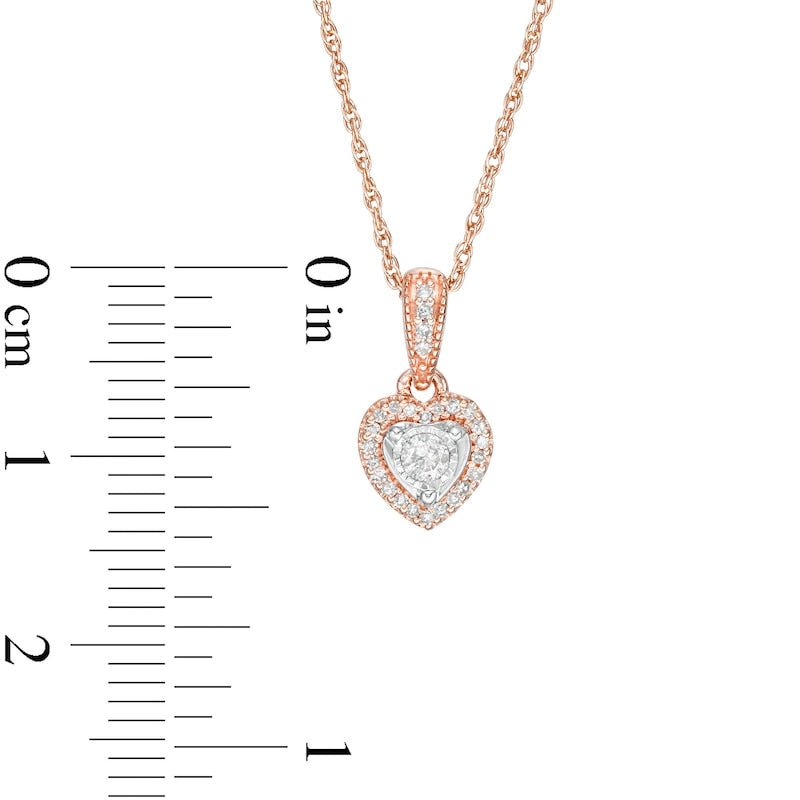 0.13 CT. T.W. Natural Diamond Heart Frame Antique Vintage-Style Pendant in 10K Rose Gold