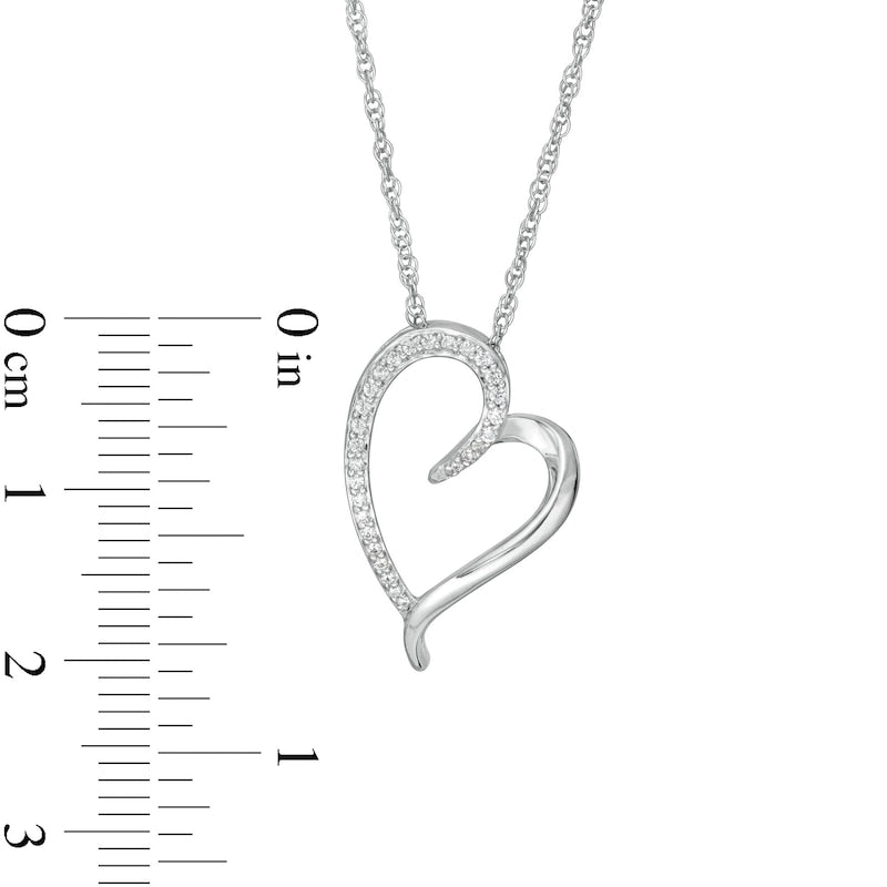 0.1 CT. T.W. Natural Diamond Tilted Elongated Heart Pendant in 10K White Gold