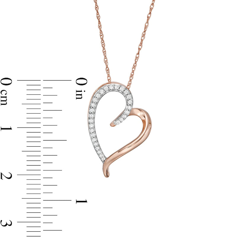 0.1 CT. T.W. Natural Diamond Tilted Elongated Heart Pendant in 10K Rose Gold