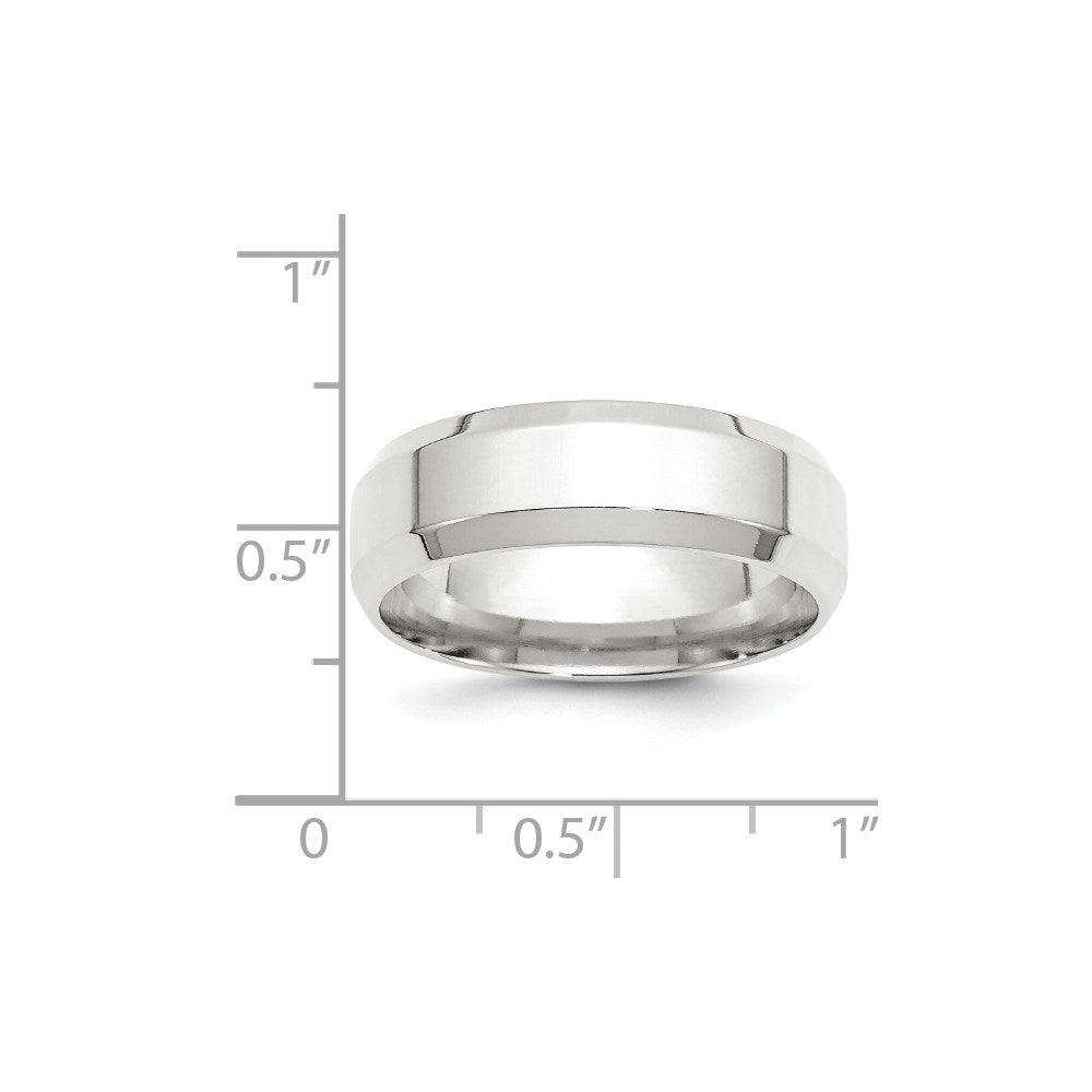 Solid 18K White Gold 7mm Bevel Edge Comfort Fit Men's/Women's Wedding Band Ring Size 9