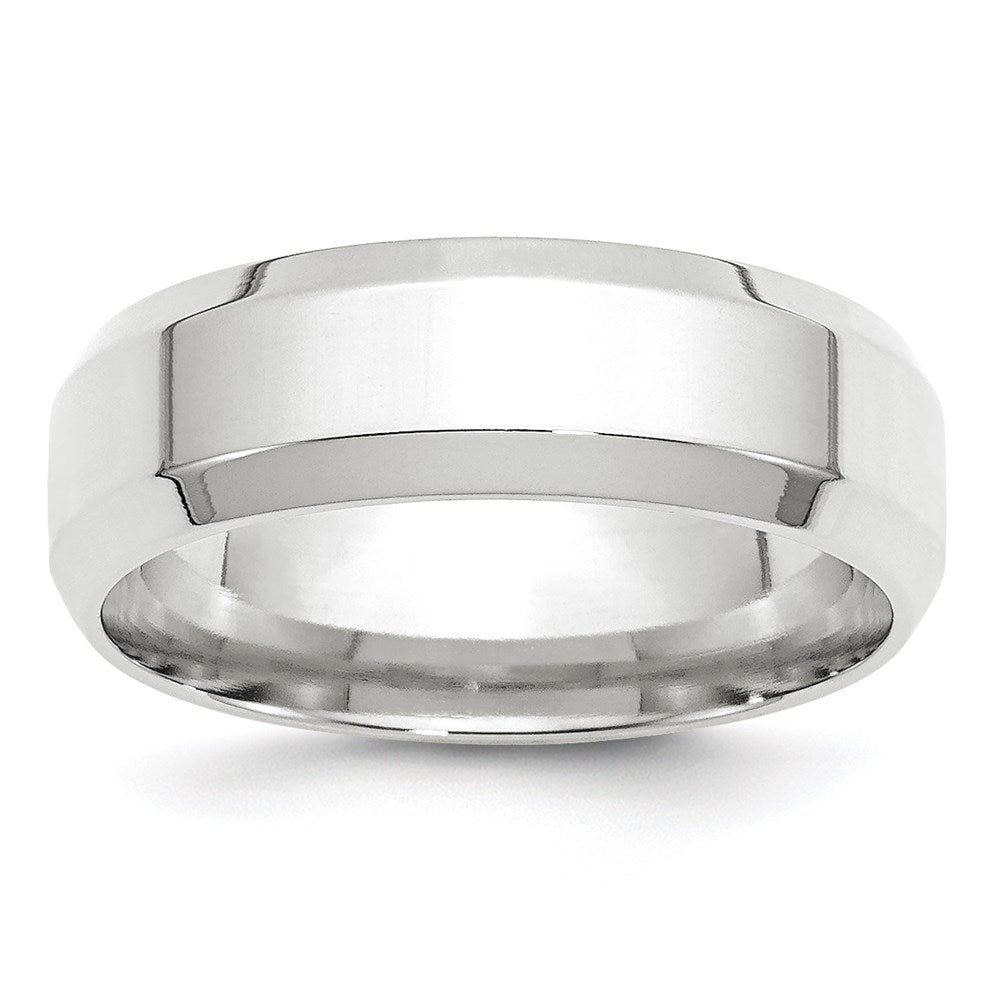 Solid 18K White Gold 7mm Bevel Edge Comfort Fit Men's/Women's Wedding Band Ring Size 9