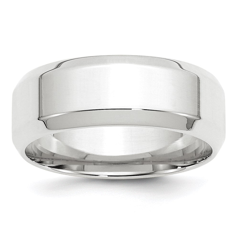 Solid 18K White Gold 8mm Bevel Edge Comfort Fit Men's/Women's Wedding Band Ring Size 9