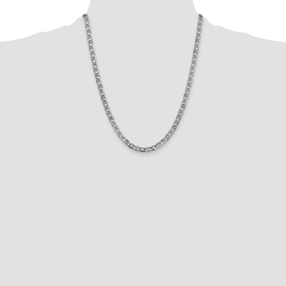 Solid 14K White Gold 22 inch 4.5mm Concave Anchor with Lobster Clasp Chain Necklace