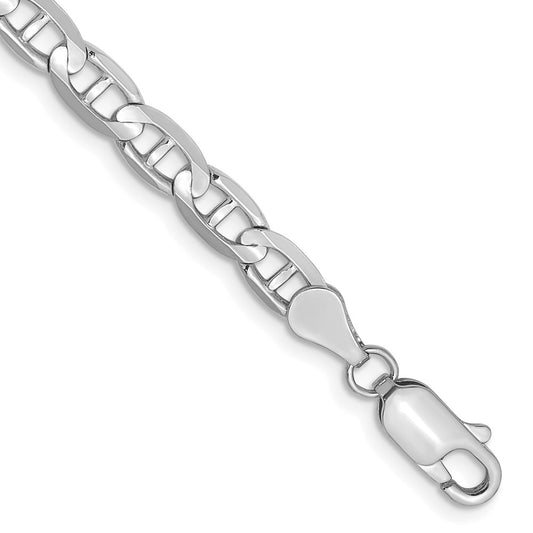 Solid 14K White Gold 7 inch 4.5mm Concave Anchor with Lobster Clasp Bracelet