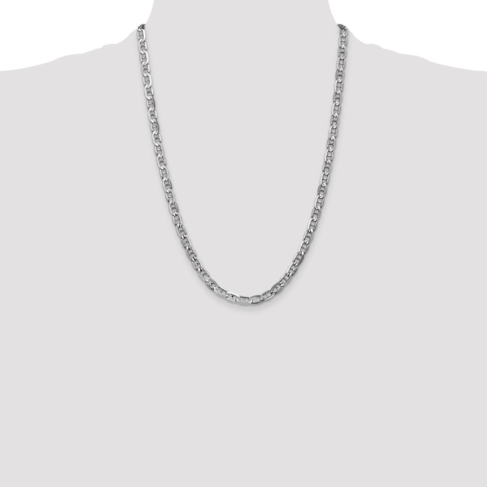 Solid 14K White Gold 24 inch 5.25mm Concave Anchor with Lobster Clasp Chain Necklace