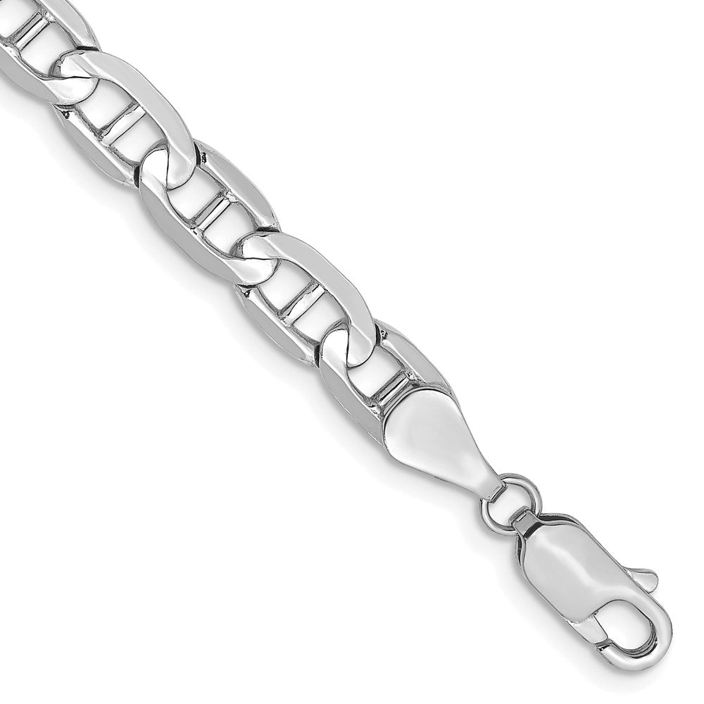 Solid 14K White Gold 7 inch 5.25mm Concave Anchor with Lobster Clasp Bracelet