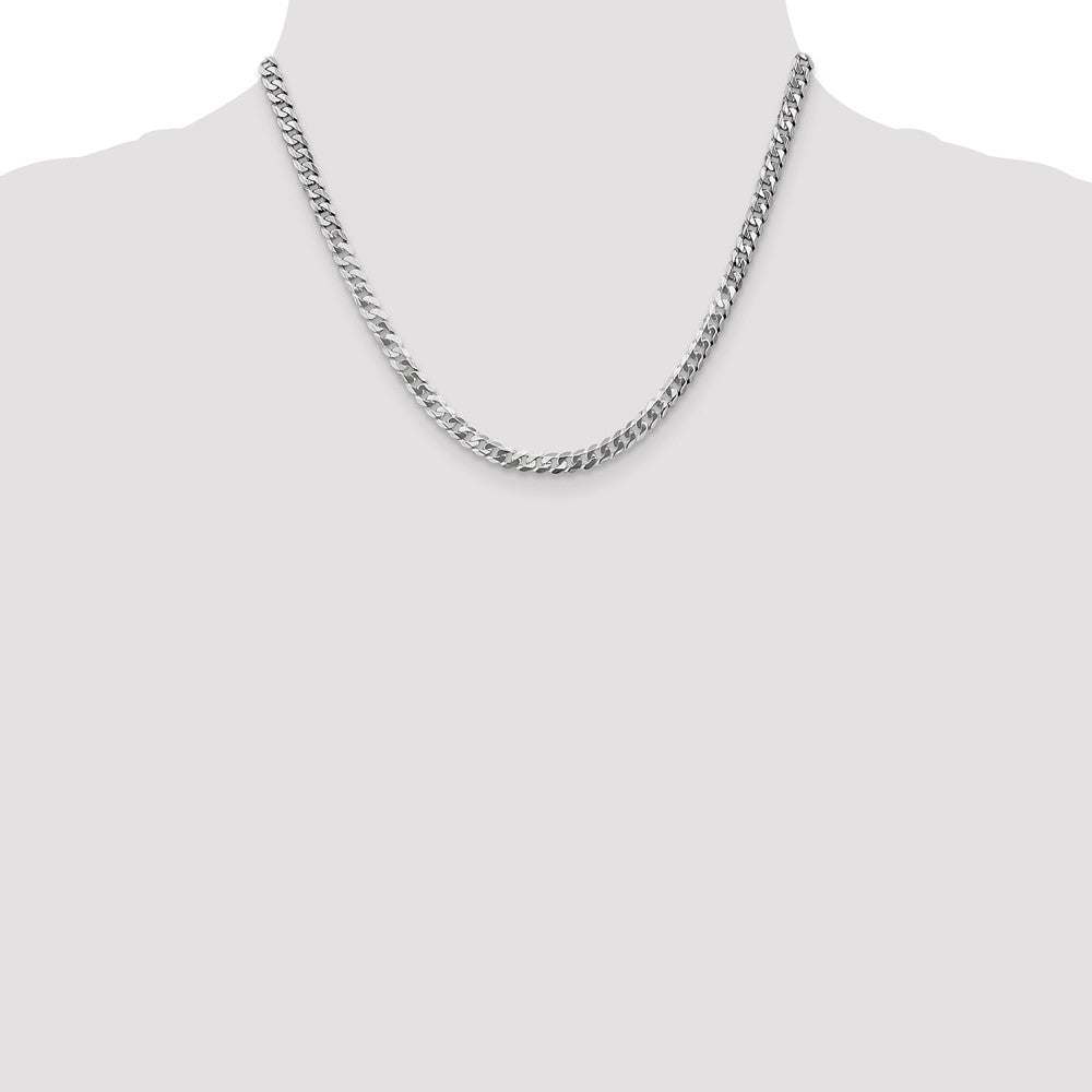 Solid 14K White Gold 18 inch 4.75mm Flat Beveled Curb with Lobster Clasp Chain Necklace