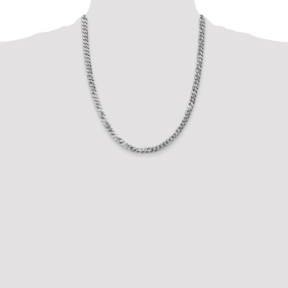 Solid 14K White Gold 22 inch 4.75mm Flat Beveled Curb with Lobster Clasp Chain Necklace