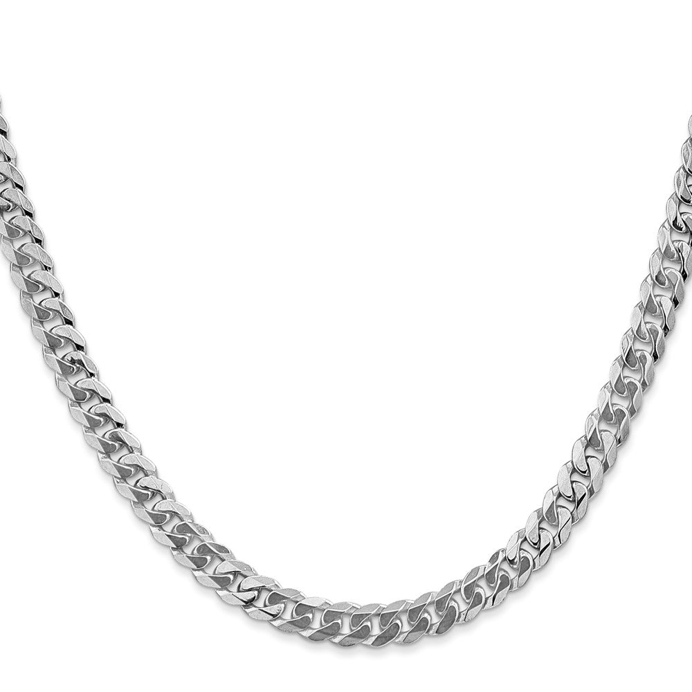 Solid 14K White Gold 24 inch 5.75mm Flat Beveled Curb with Lobster Clasp Chain Necklace