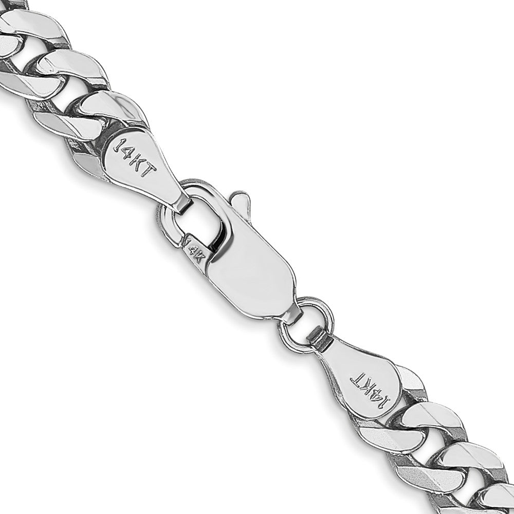 Solid 14K White Gold 24 inch 5.75mm Flat Beveled Curb with Lobster Clasp Chain Necklace