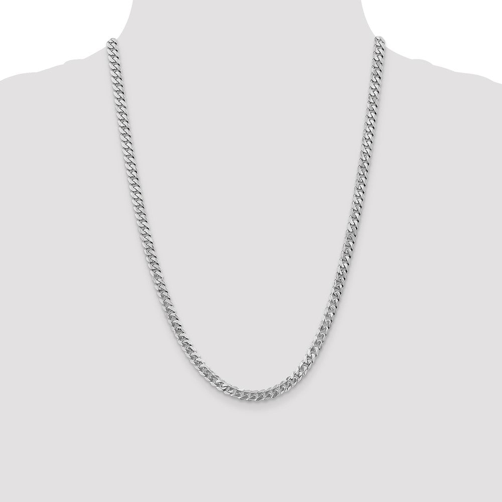 Solid 14K White Gold 24 inch 5.75mm Flat Beveled Curb with Lobster Clasp Chain Necklace