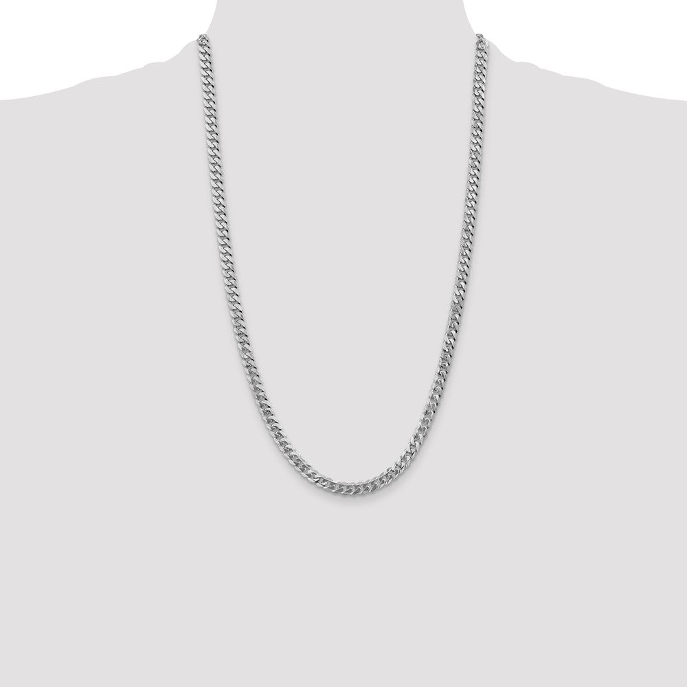 Solid 14K White Gold 26 inch 5.75mm Flat Beveled Curb with Lobster Clasp Chain Necklace