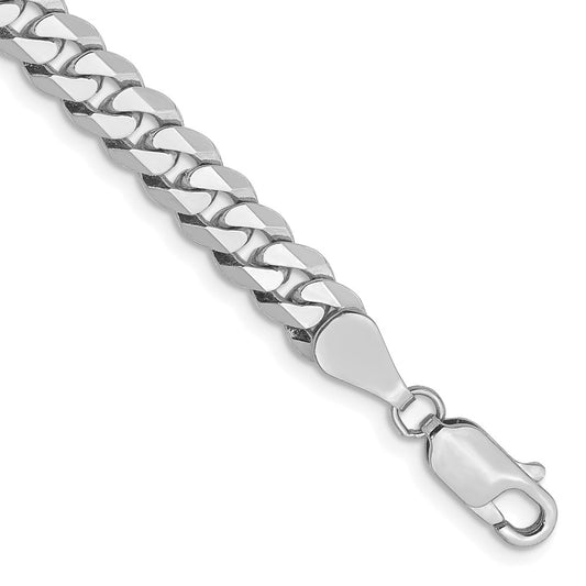 Solid 14K White Gold 8 inch 5.75mm Flat Beveled Curb with Lobster Clasp Bracelet