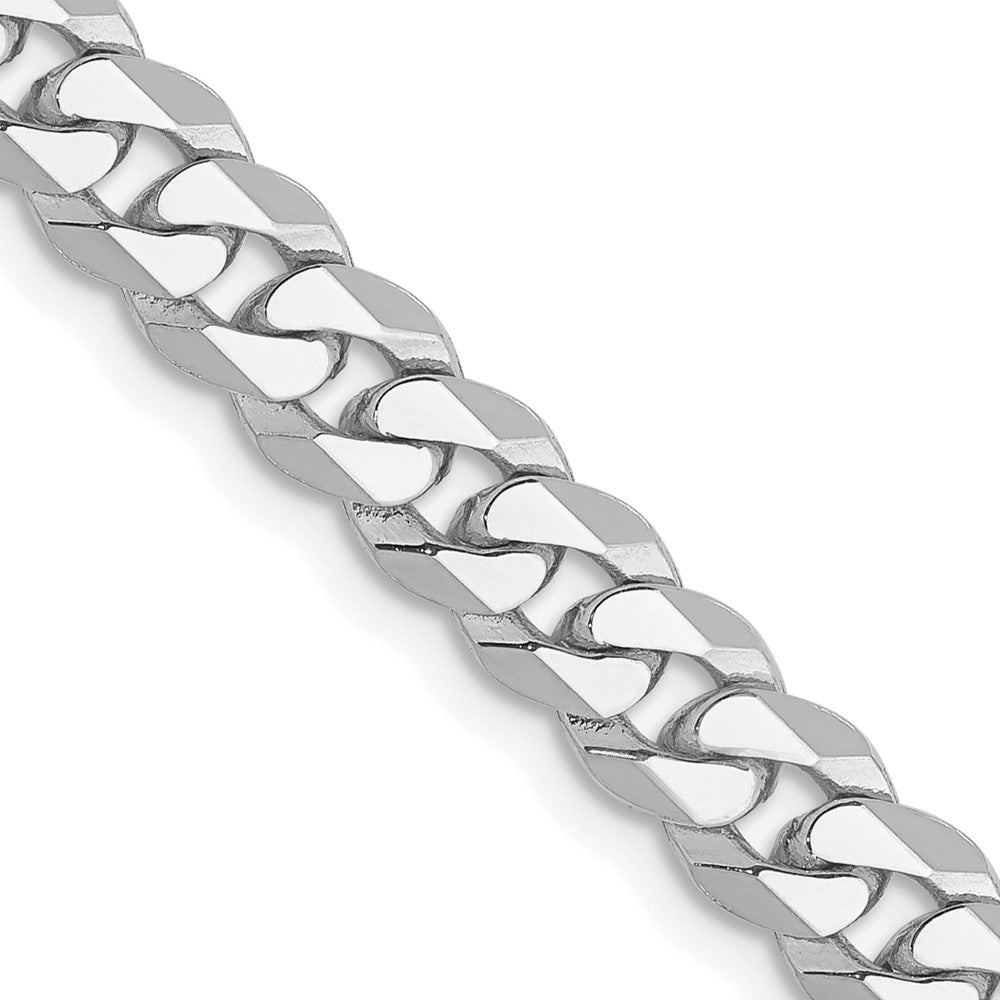 Solid 14K White Gold 26 inch 5.75mm Flat Beveled Curb with Lobster Clasp Chain Necklace