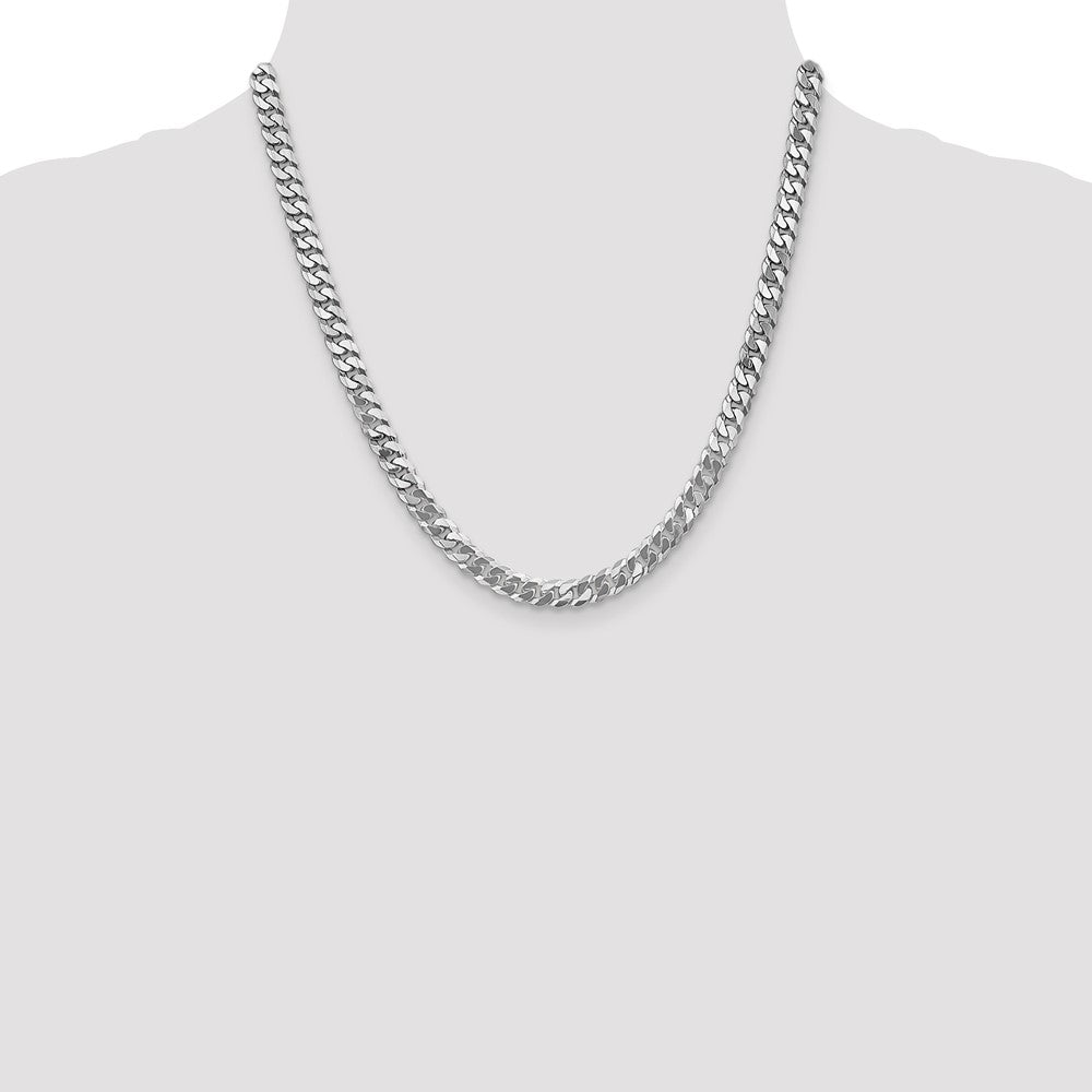 Solid 14K White Gold 20 inch 6.25mm Flat Beveled Curb with Lobster Clasp Chain Necklace