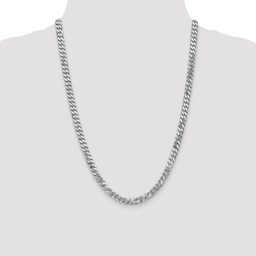 Solid 14K White Gold 24 inch 6.25mm Flat Beveled Curb with Lobster Clasp Chain Necklace