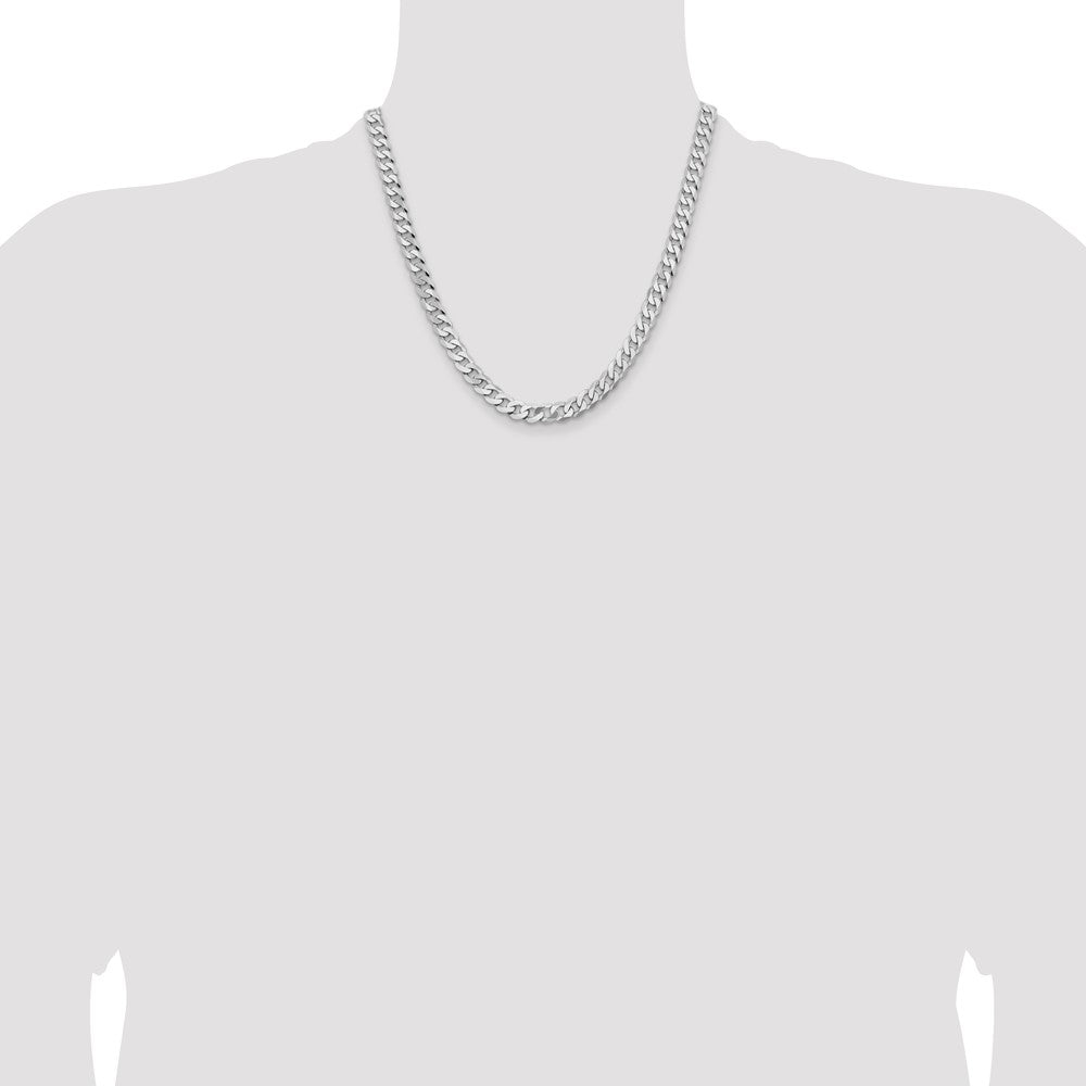 Solid 14K White Gold 20 inch 7.25mm Flat Beveled Curb with Lobster Clasp Chain Necklace