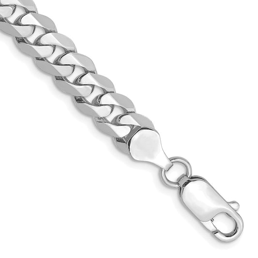 Solid 14K White Gold 8 inch 7.25mm Flat Beveled Curb with Lobster Clasp Bracelet