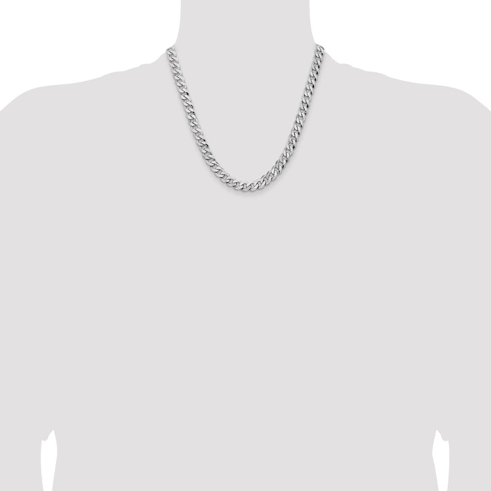 Solid 14K White Gold 20 inch 8mm Flat Beveled Curb with Lobster Clasp Chain Necklace