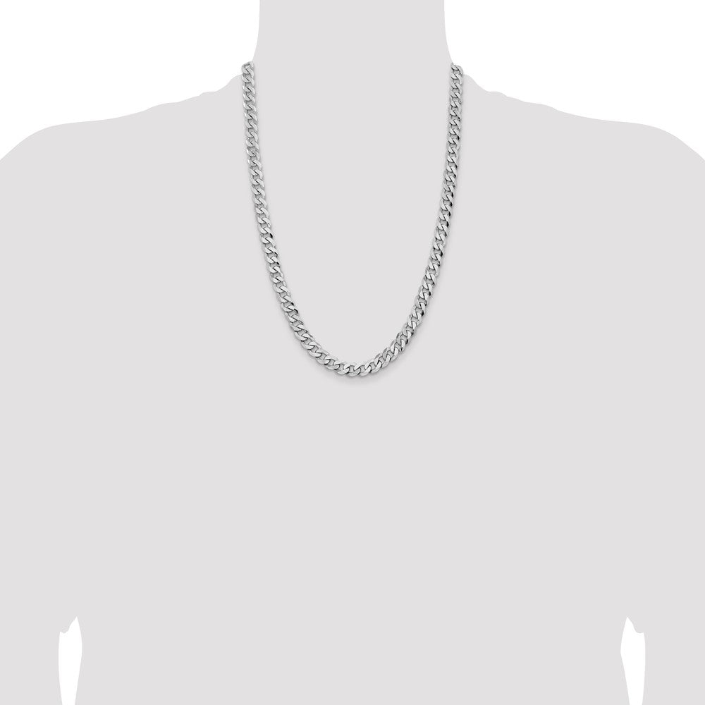 Solid 14K White Gold 24 inch 8mm Flat Beveled Curb with Lobster Clasp Chain Necklace