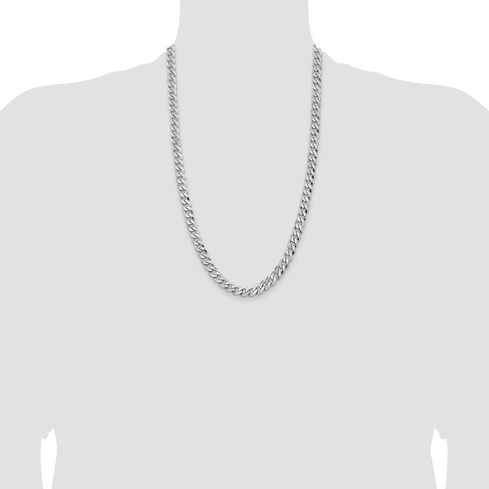 Solid 14K White Gold 26 inch 8mm Flat Beveled Curb with Lobster Clasp Chain Necklace