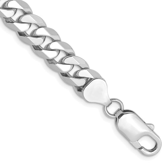 Solid 14K White Gold 8 inch 8mm Flat Beveled Curb with Lobster Clasp Bracelet