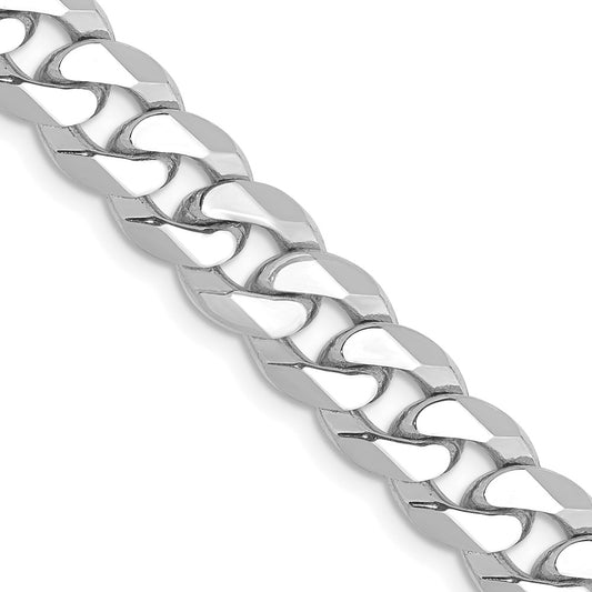 Solid 14K White Gold 20 inch 8mm Flat Beveled Curb with Lobster Clasp Chain Necklace