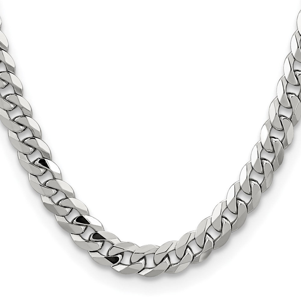 Solid 14K White Gold 24 inch 8.5mm Flat Beveled Curb with Lobster Clasp Chain Necklace