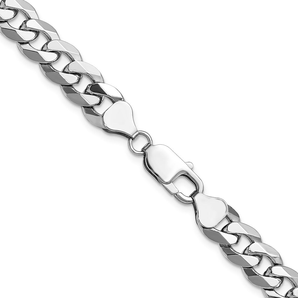 Solid 14K White Gold 24 inch 8.5mm Flat Beveled Curb with Lobster Clasp Chain Necklace