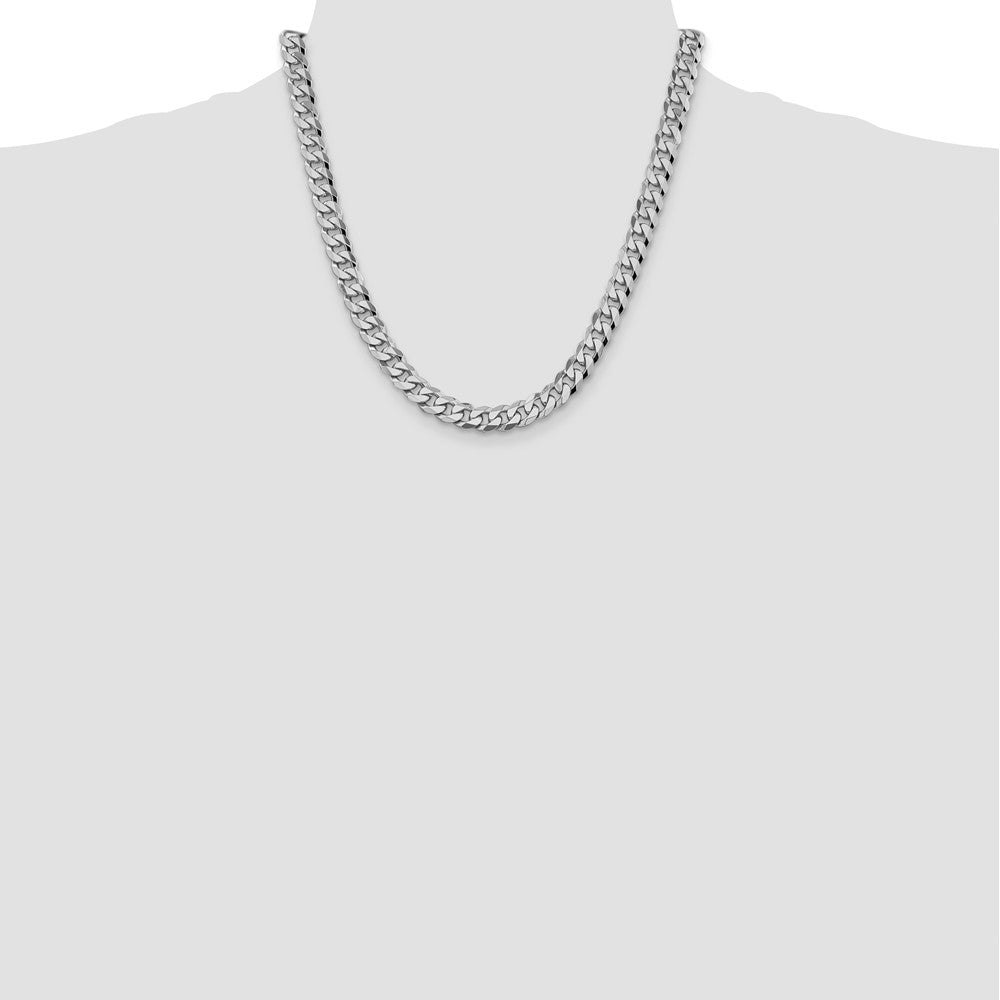 Solid 14K White Gold 20 inch 8.5mm Flat Beveled Curb with Lobster Clasp Chain Necklace