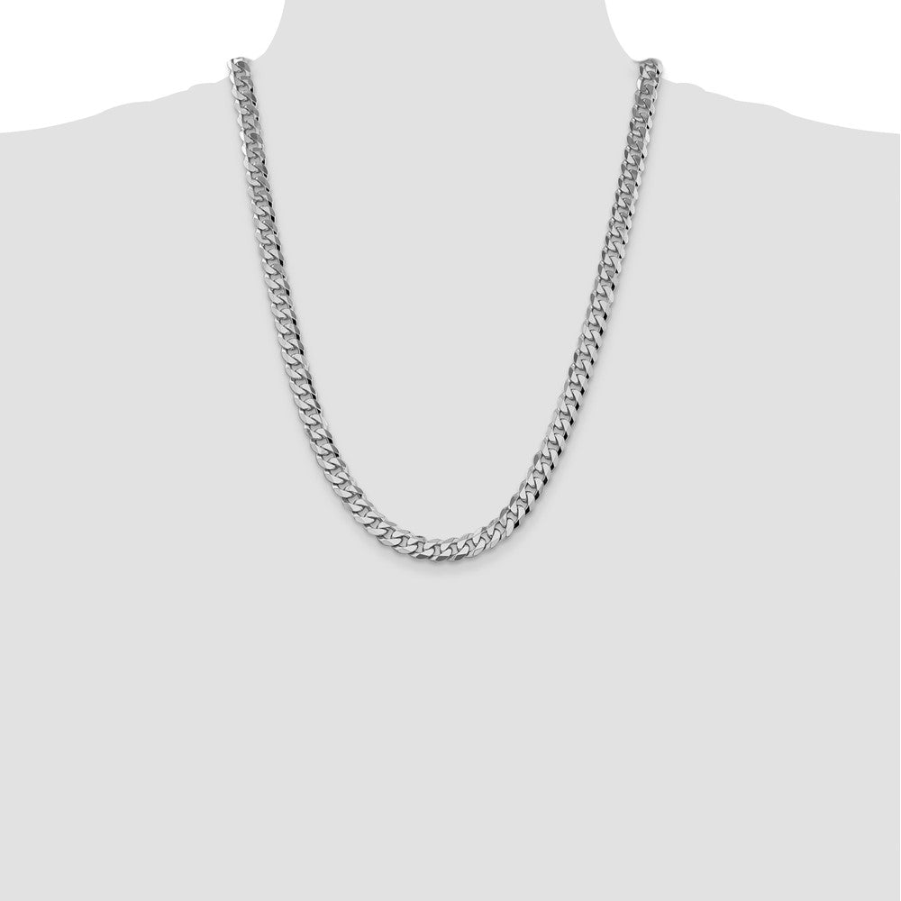 Solid 14K White Gold 24 inch 8.5mm Flat Beveled Curb with Lobster Clasp Chain Necklace