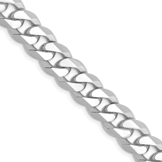 Solid 14K White Gold 24 inch 8.5mm Flat Beveled Curb with Lobster Clasp Chain Necklace