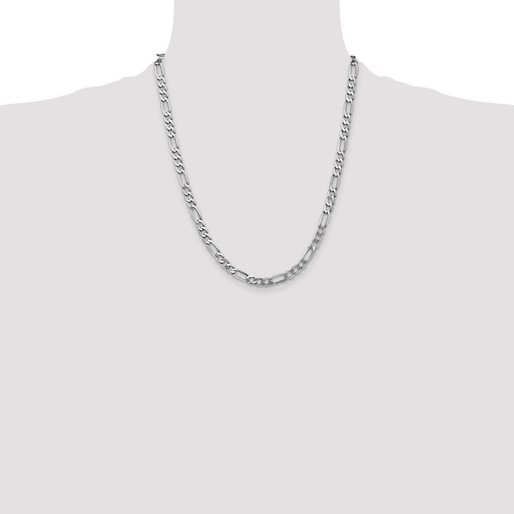 Solid 14K White Gold 22 inch 5.5mm Flat Figaro with Lobster Clasp Chain Necklace