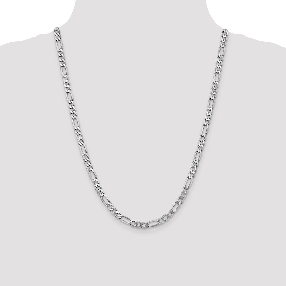 Solid 14K White Gold 24 inch 5.5mm Flat Figaro with Lobster Clasp Chain Necklace