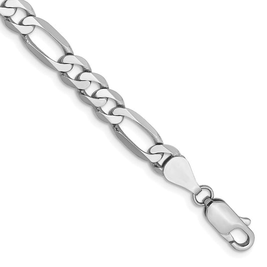 Solid 14K White Gold 8 inch 5.5mm Flat Figaro with Lobster Clasp Bracelet