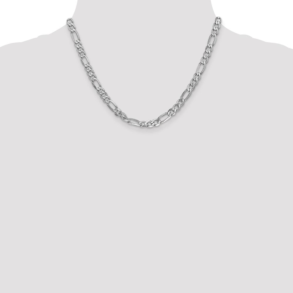 Solid 14K White Gold 18 inch 6mm Flat Figaro with Lobster Clasp Chain Necklace