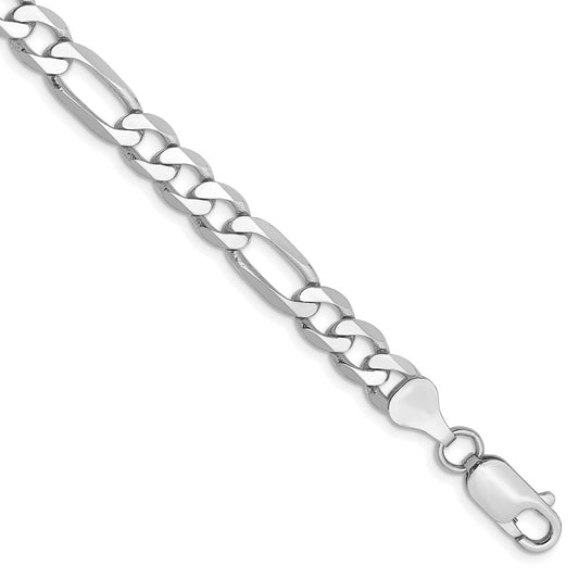 Solid 14K White Gold 9 inch 6mm Flat Figaro with Lobster Clasp Chain Bracelet