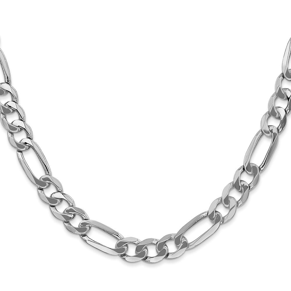 Solid 14K White Gold 26 inch 7mm Flat Figaro with Lobster Clasp Chain Necklace